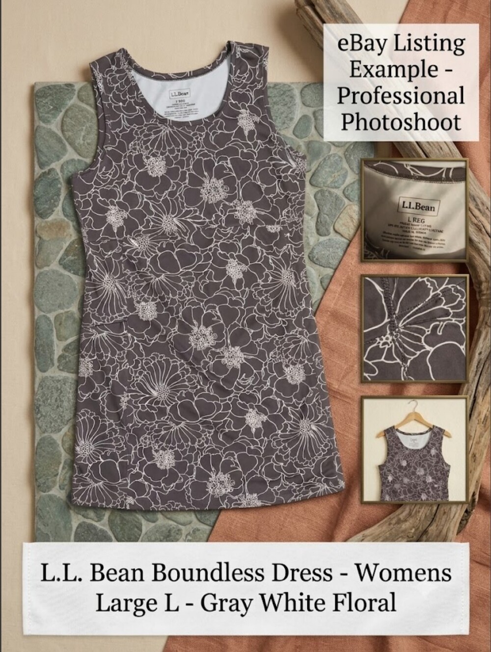 L.L. Bean Gray Floral Tank Dress